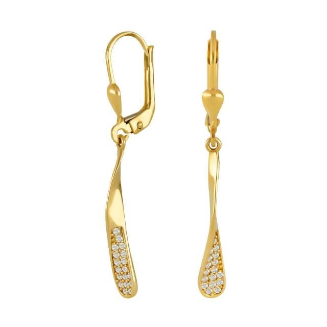 Siersbøl ørehængere i 8 kt guld med hvide zirkoner – dråbeformede og elegante.